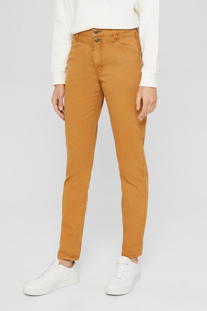 High-rise trousers with a double button, 100% organic cotton, BARK, detail image number 0