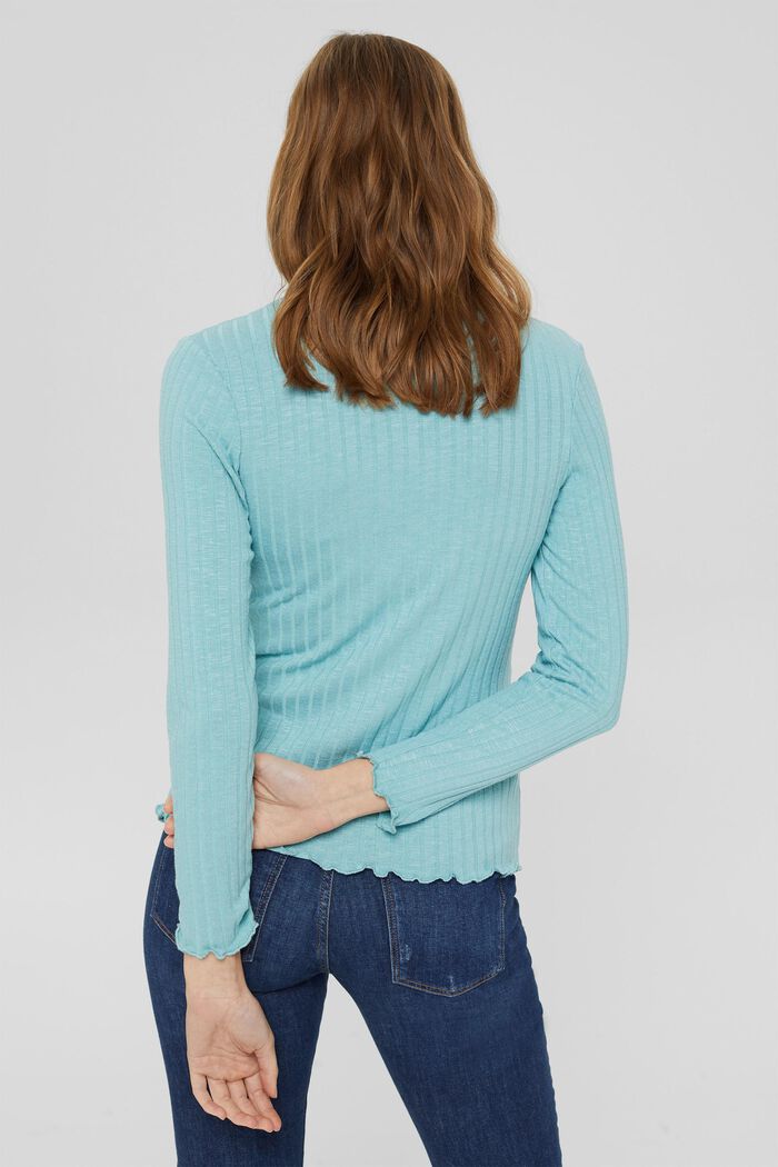 Ribbed long sleeve top with a stand-up collar, TURQUOISE, detail image number 3