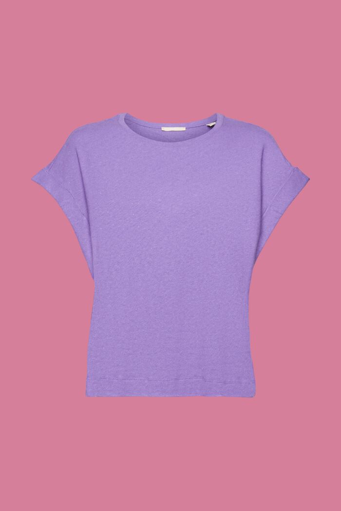 Cotton and linen blended t-shirt, PURPLE, detail image number 6