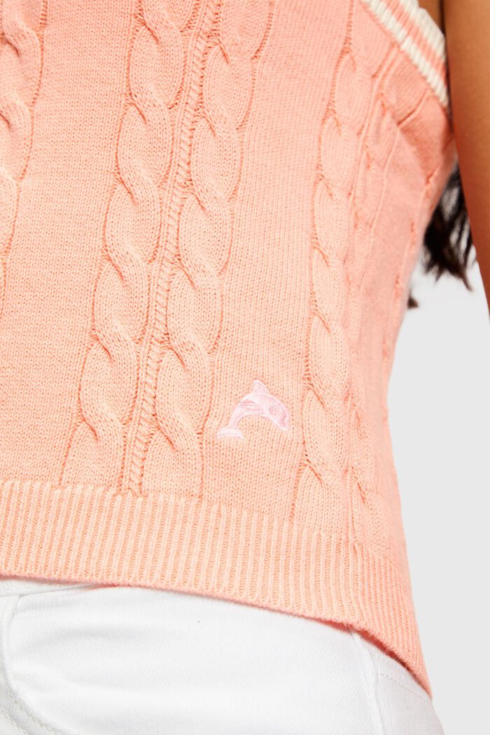 Dolphin logo cable sweater camisole, PINK, detail image number 3