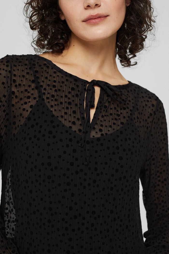 Polka dot mesh dress with flounces, BLACK, detail image number 3