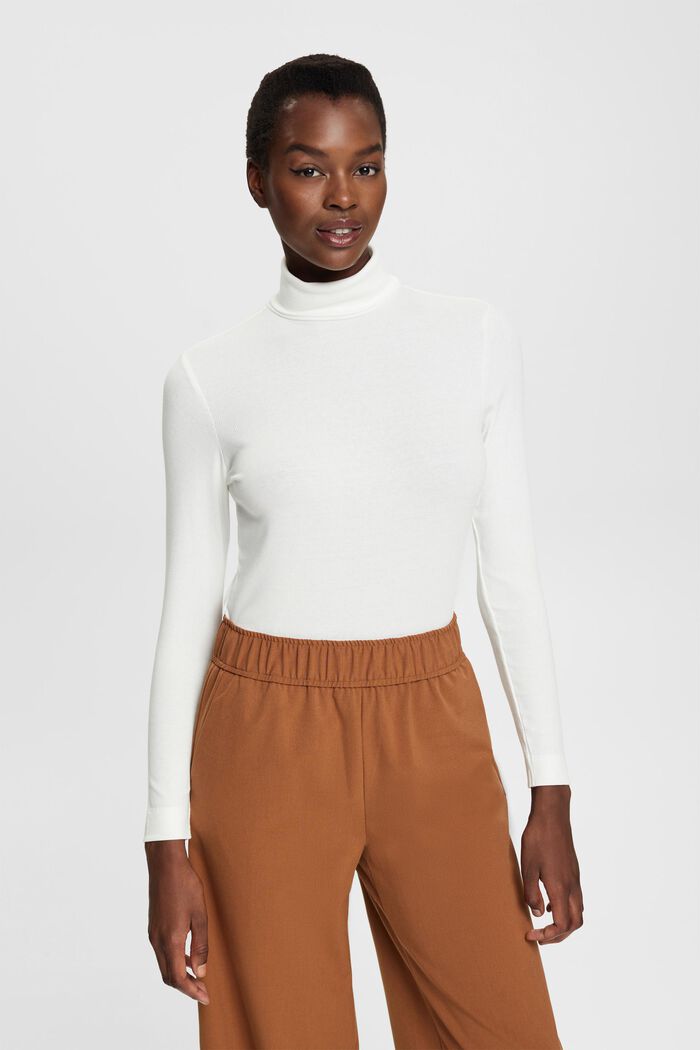 Ribbed roll neck long sleeve top, OFF WHITE, detail image number 1