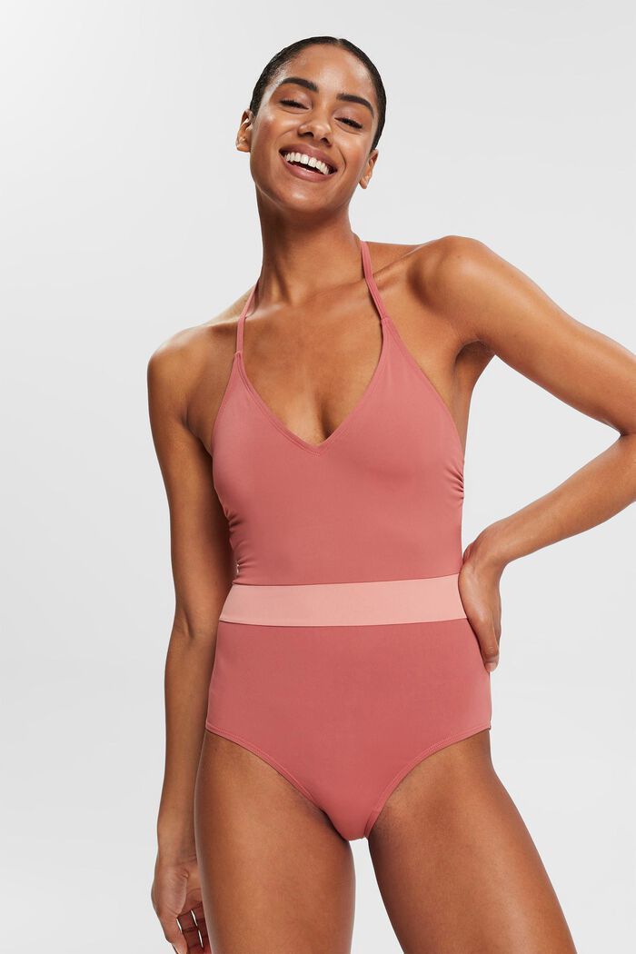 Made of recycled material: two-tone swimsuit, BLUSH, detail image number 0