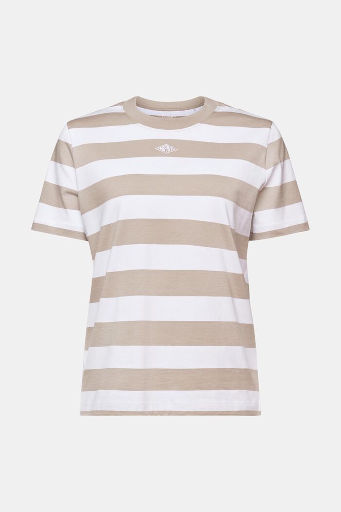 Pima Cotton Striped Embroidered Logo T-Shirt, LIGHT TAUPE, detail image number 5
