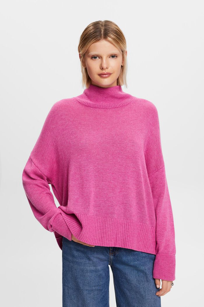 Wool-Blend Mockneck Sweater, PINK FUCHSIA, detail image number 2