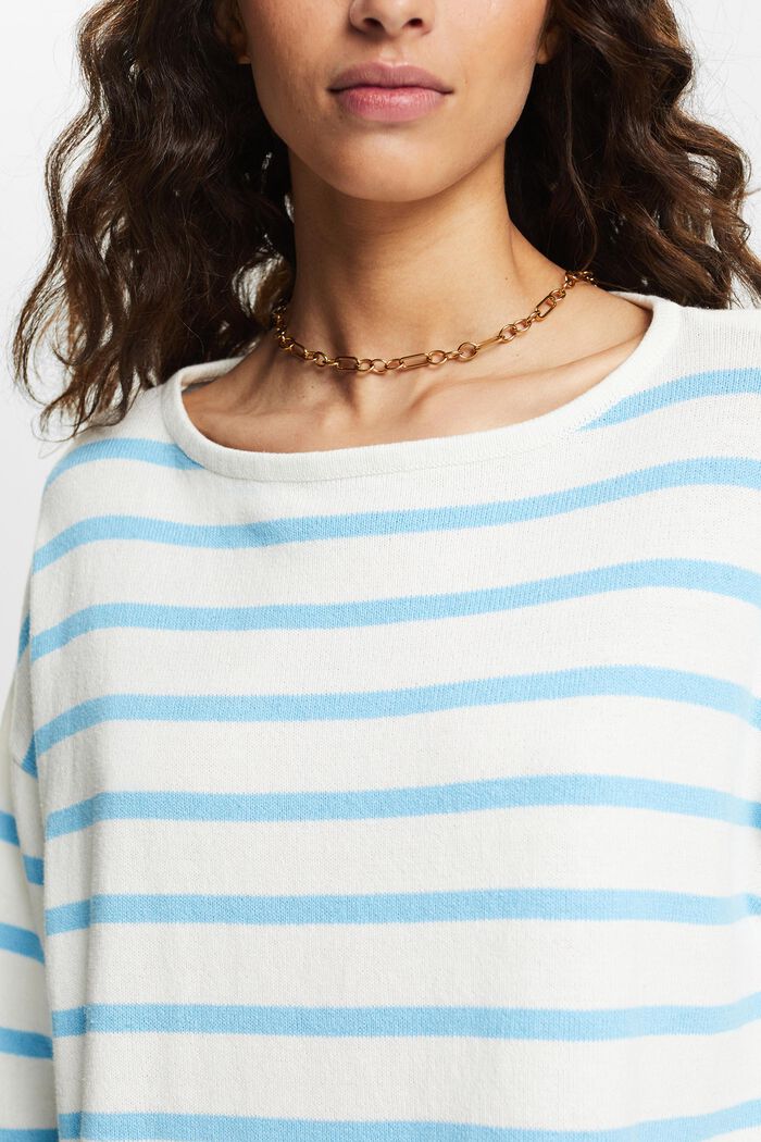 Striped Cotton-Linen Sweater, OFF WHITE, detail image number 3