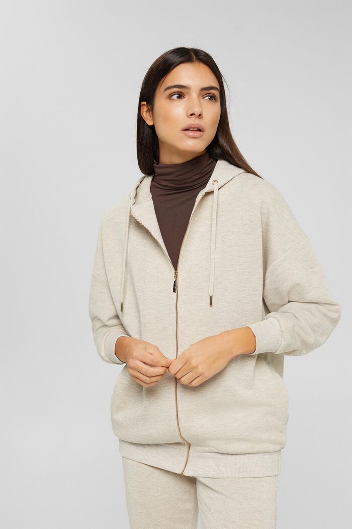 Zip-up hoodie with glitter, LIGHT TAUPE, detail image number 0