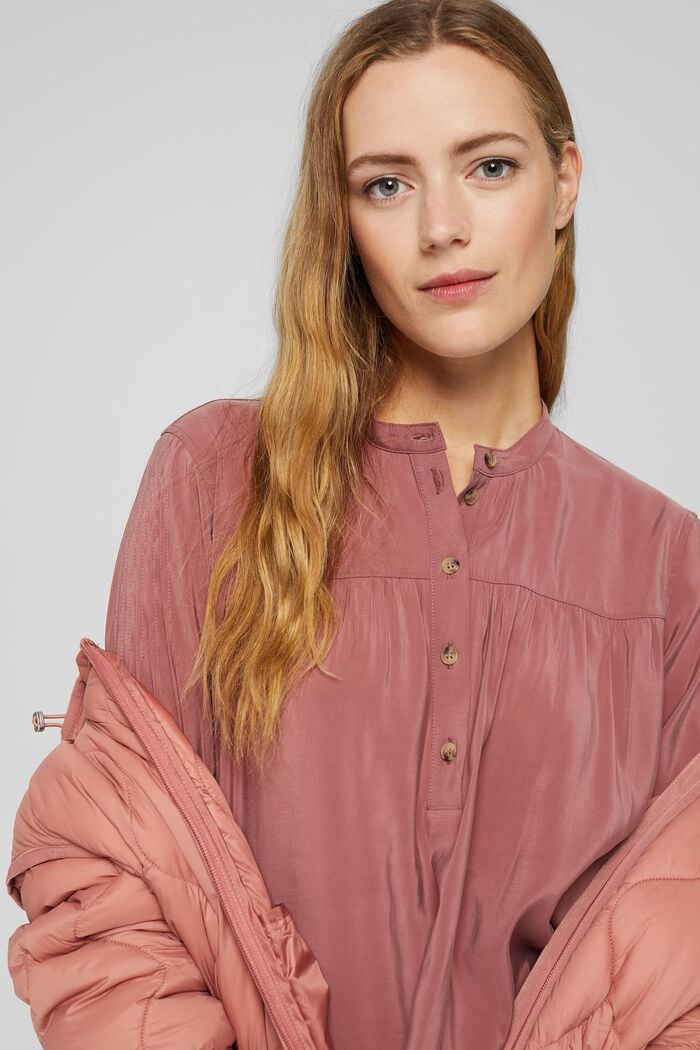 Shiny Henley blouse with LENZING™ ECOVERO™, DARK OLD PINK, detail image number 5