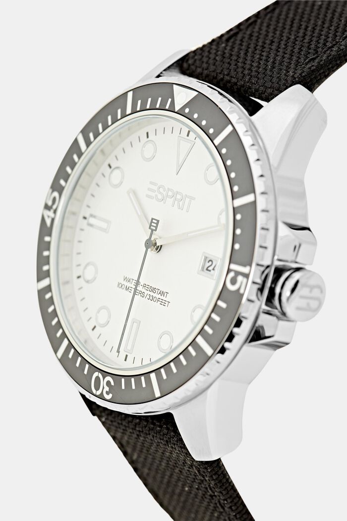 Stainless steel watch with a textile strap, BLACK, detail image number 1