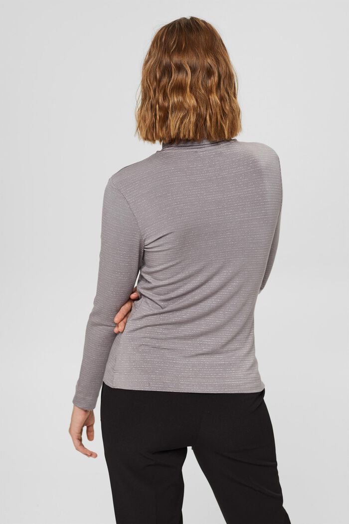 Long sleeve top with a polo neck collar and glittery stripes, GUNMETAL, detail image number 3
