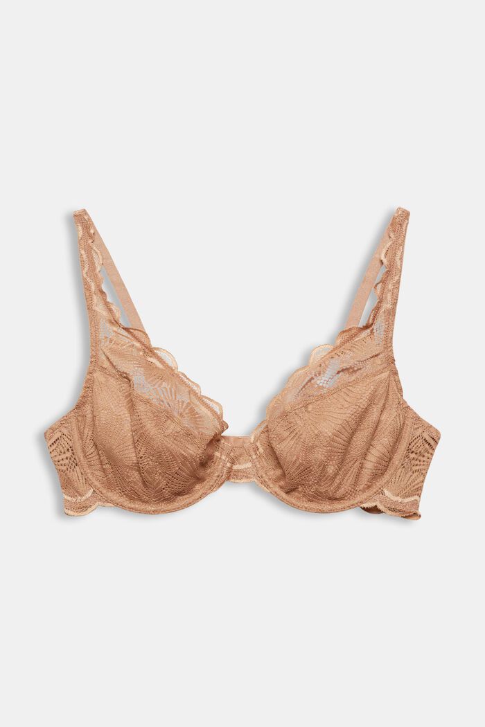 Recycled: unpadded underwire bra with lace, SKIN BEIGE, overview