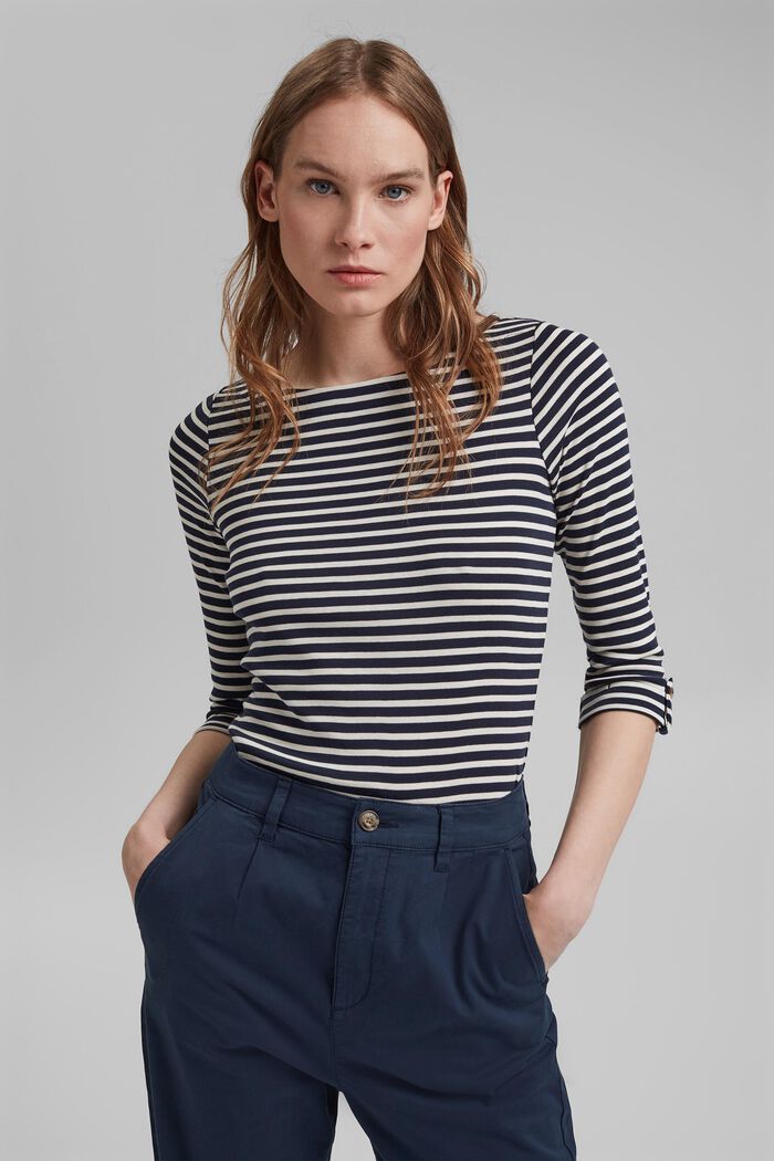Striped long sleeve top made of 100% organic cotton, NAVY, detail image number 0