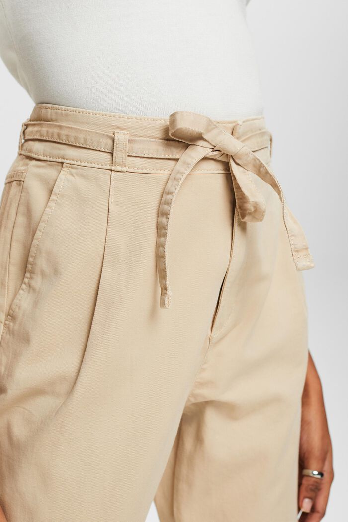 Waist pleat trousers with a belt, pima cotton, BEIGE, detail image number 4