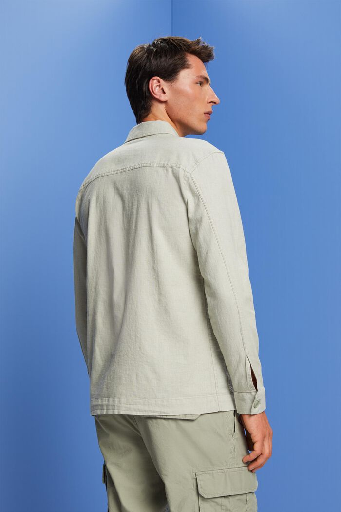 Herringbone shirt, linen blend, LIGHT GREEN, detail image number 3