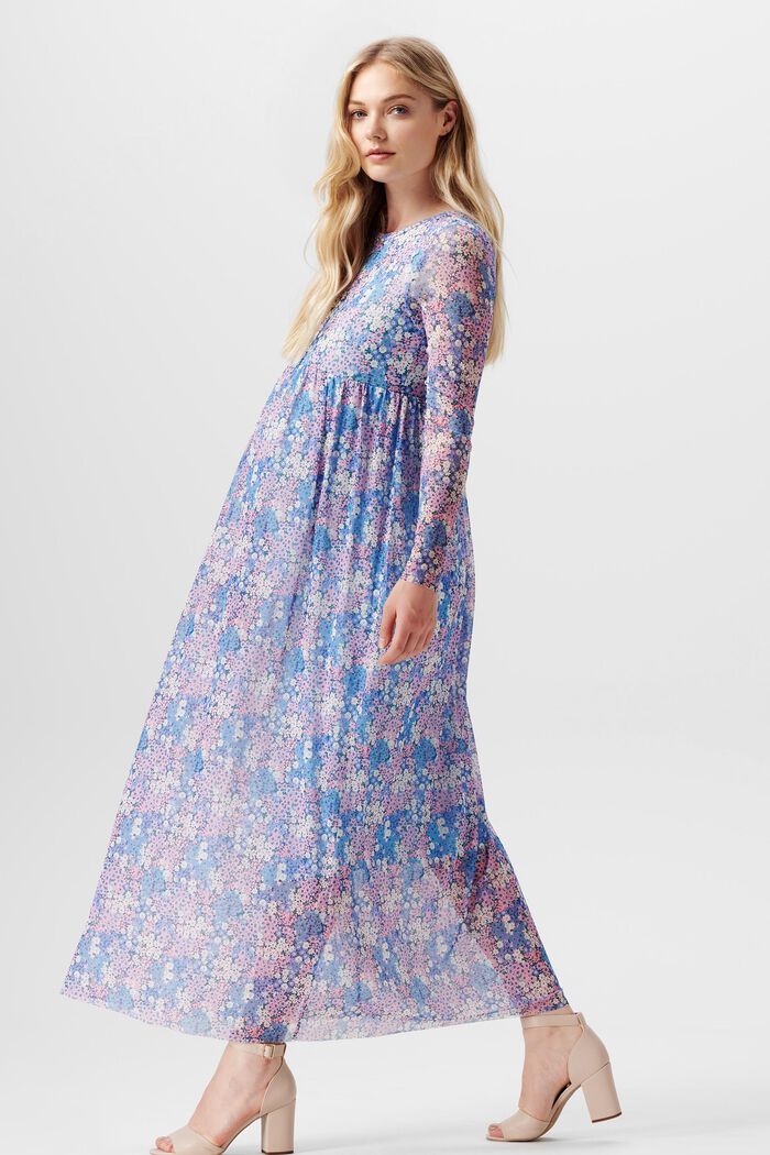 Mesh maxi dress with floral all-over print, LIGHT BLUE, detail image number 2