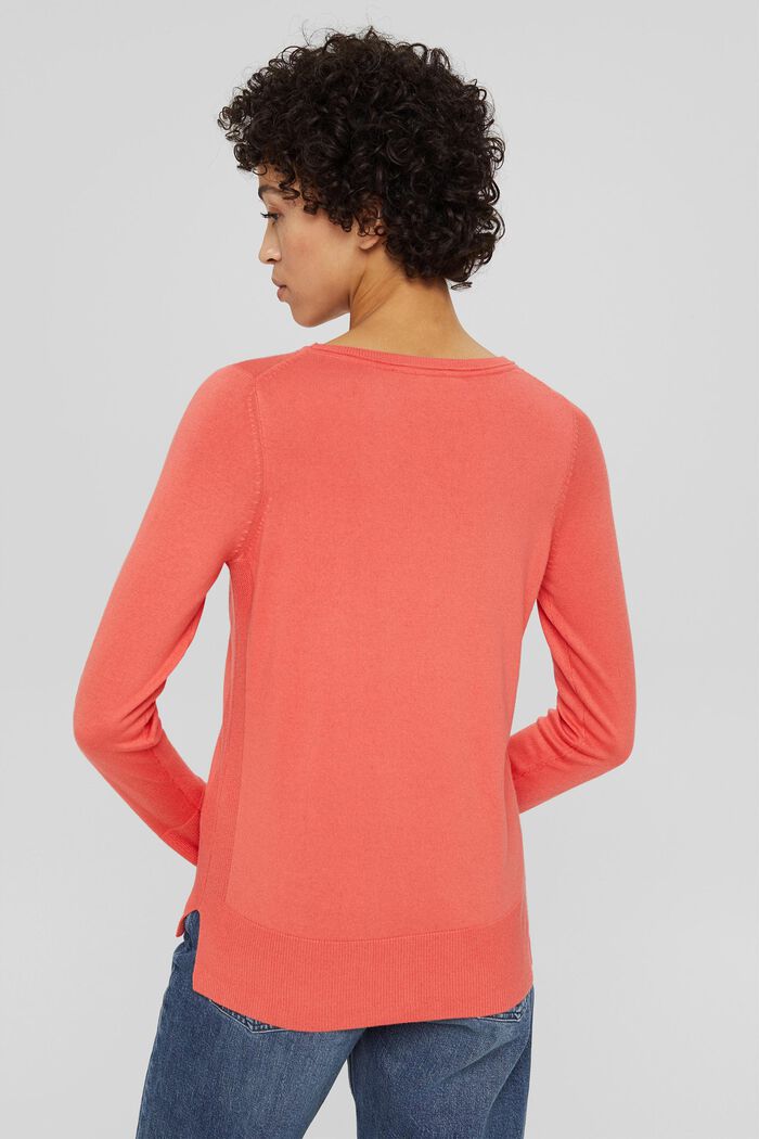 Jumper with a high-low hem, organic cotton blend, CORAL, detail image number 2