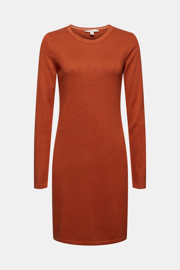 Basic knitted dress in an organic cotton blend, RUST ORANGE, detail image number 0