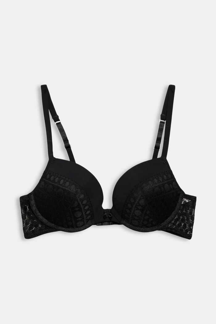Push-up underwire bra with a lace trim, BLACK, detail image number 0