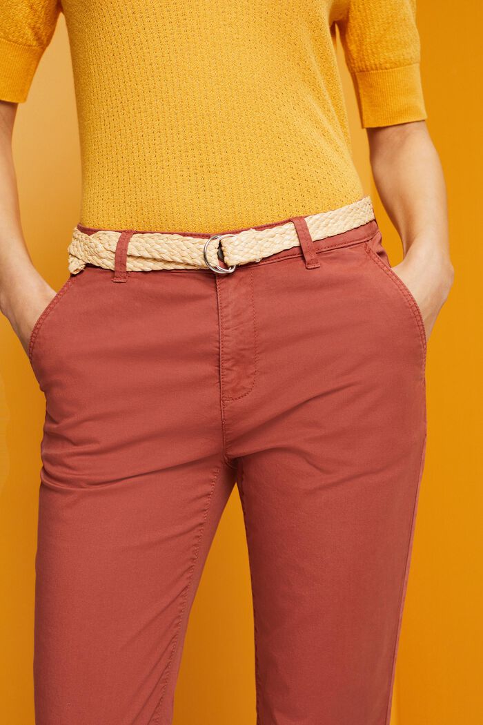 Lightweight stretch chinos with belt, TERRACOTTA, detail image number 2