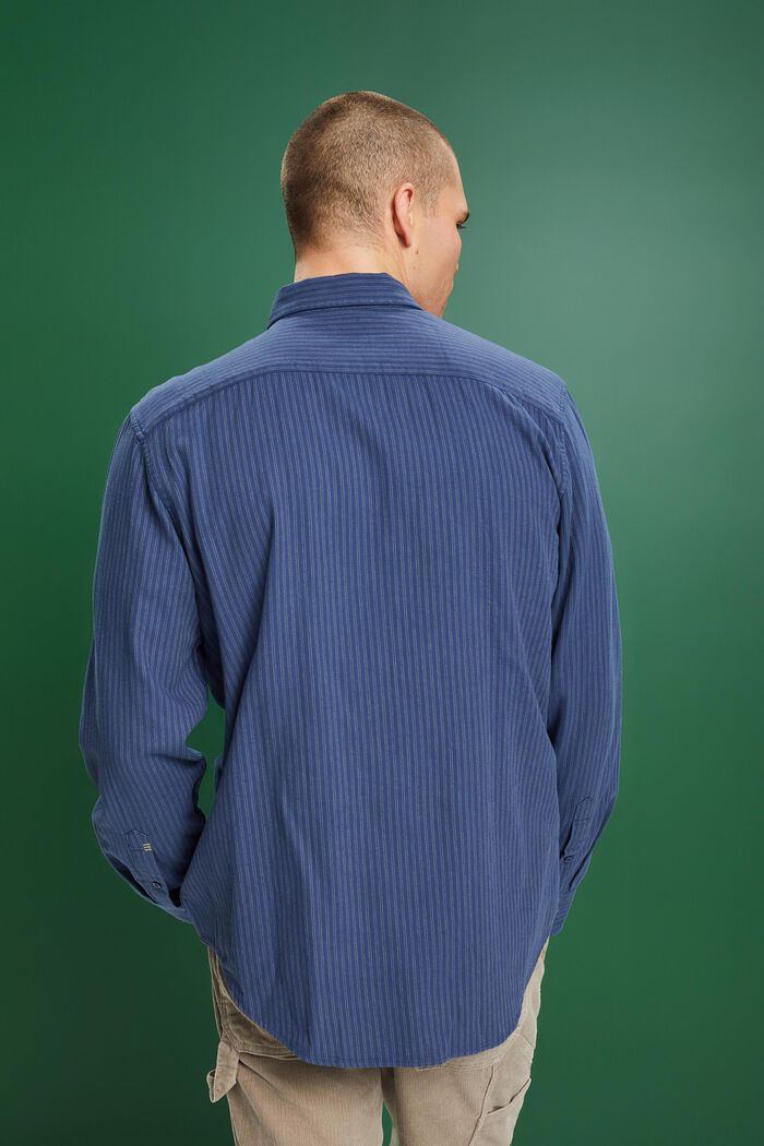 Pinstriped Cotton Flannel Shirt, GREY BLUE, detail image number 3