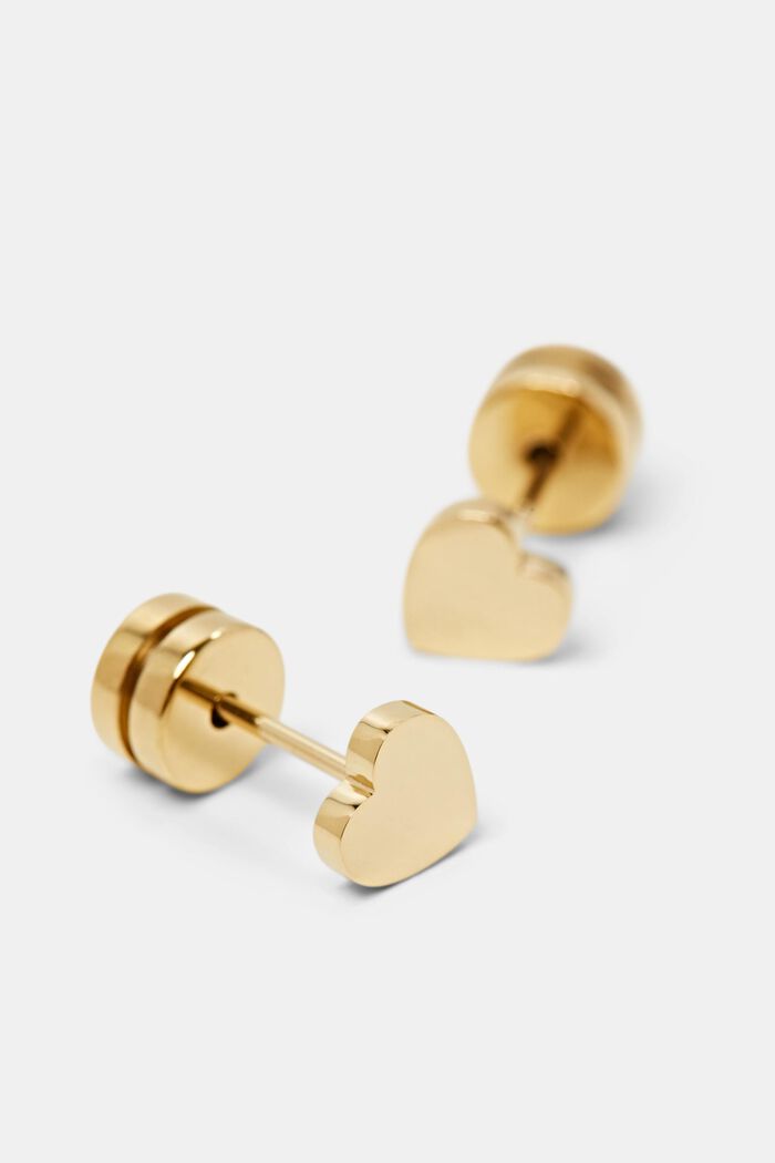 Heart-Shaped Stainless Steel Stud Earrings, GOLD, detail image number 1