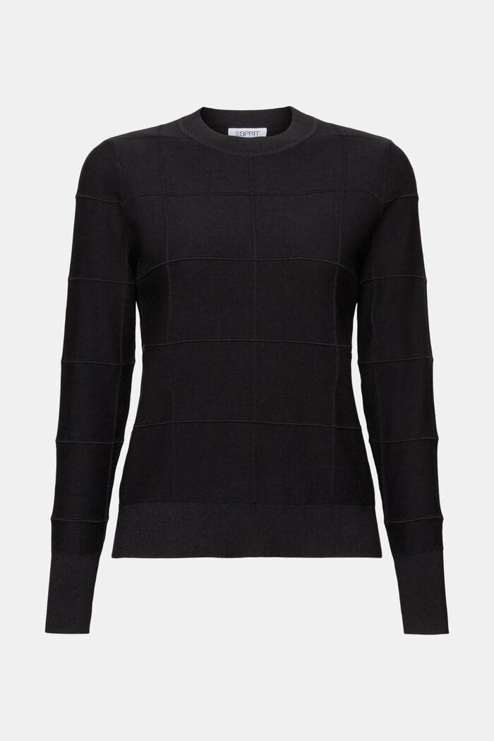 Textured Tonal Grid Sweater, BLACK, detail image number 5