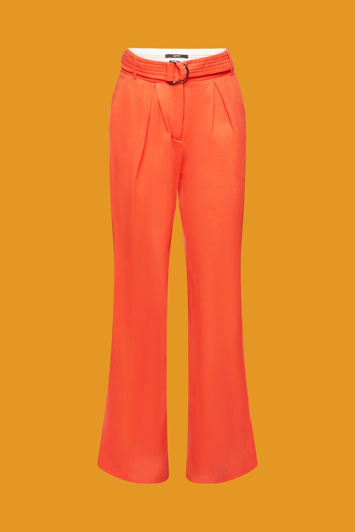 High-rise wide leg linen blend trousers with belt, ORANGE RED, detail image number 7