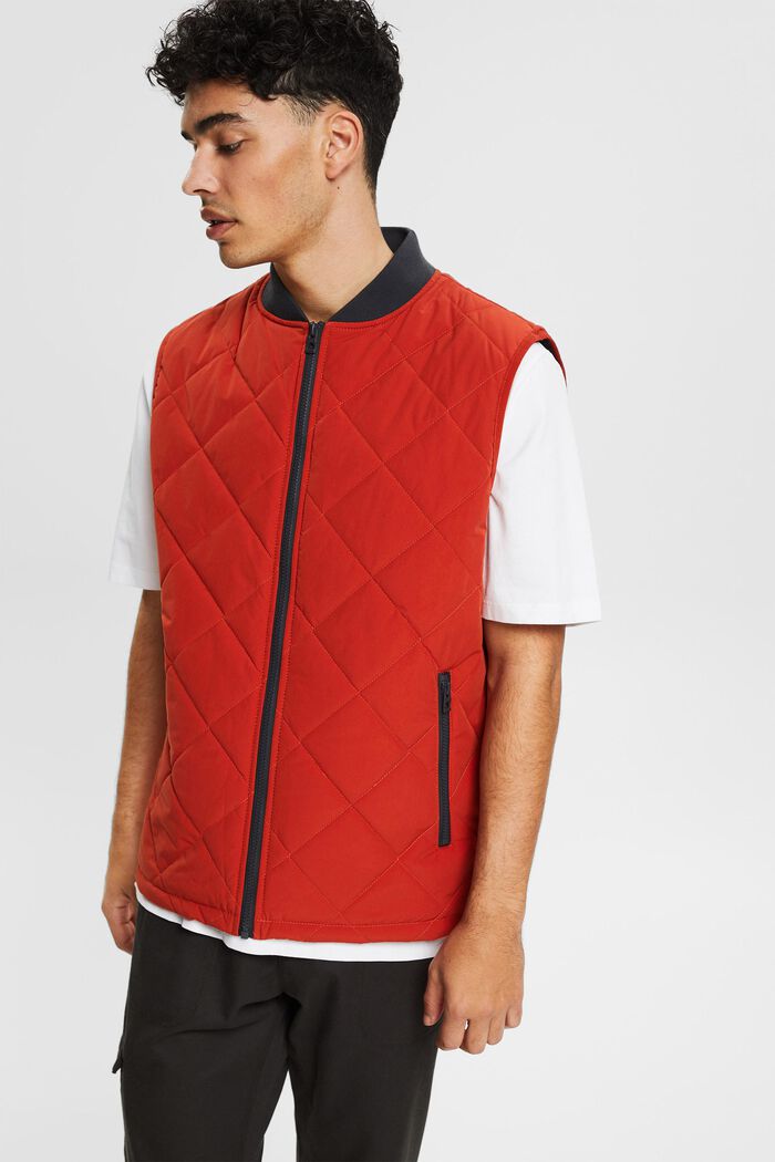 Made of recycled material: quilted body warmer with ribbed trims, RED ORANGE, detail image number 0