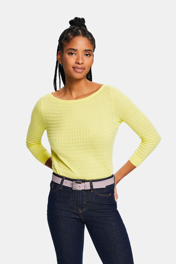 Structured Knit Sweater, PASTEL YELLOW, detail image number 0