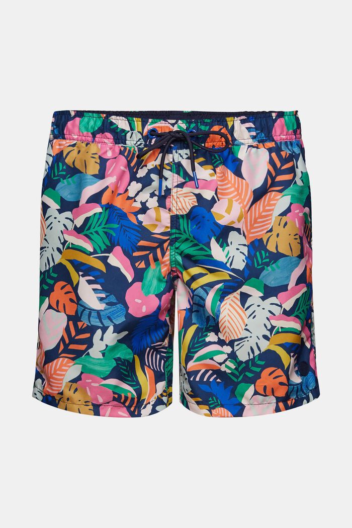 Swim shorts with a tropical print, NAVY, overview