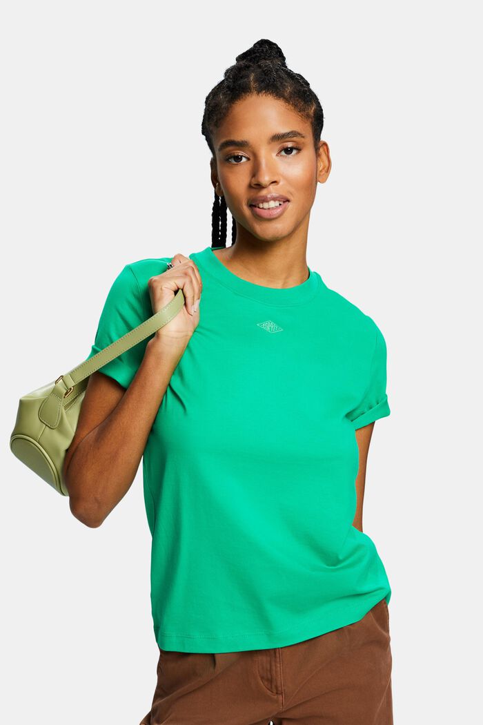 Pima Cotton Embroidered Logo T-Shirt, GREEN, detail image number 0