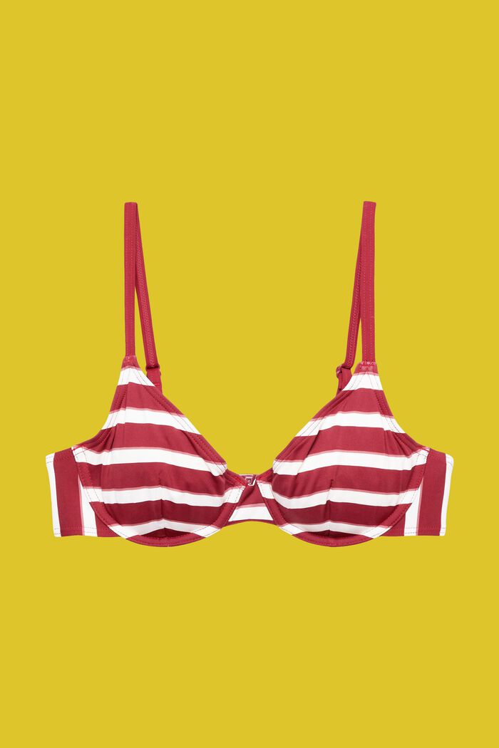 Underwired striped bikini top, DARK RED, detail image number 4