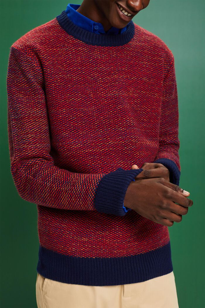 Structured Wool Crewneck Sweater, NAVY, detail image number 2