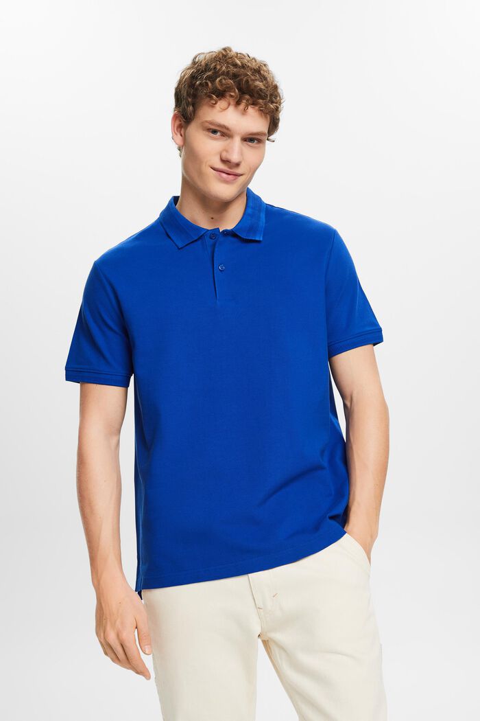 Cotton Pique Polo Shirt, BRIGHT BLUE, detail image number 0