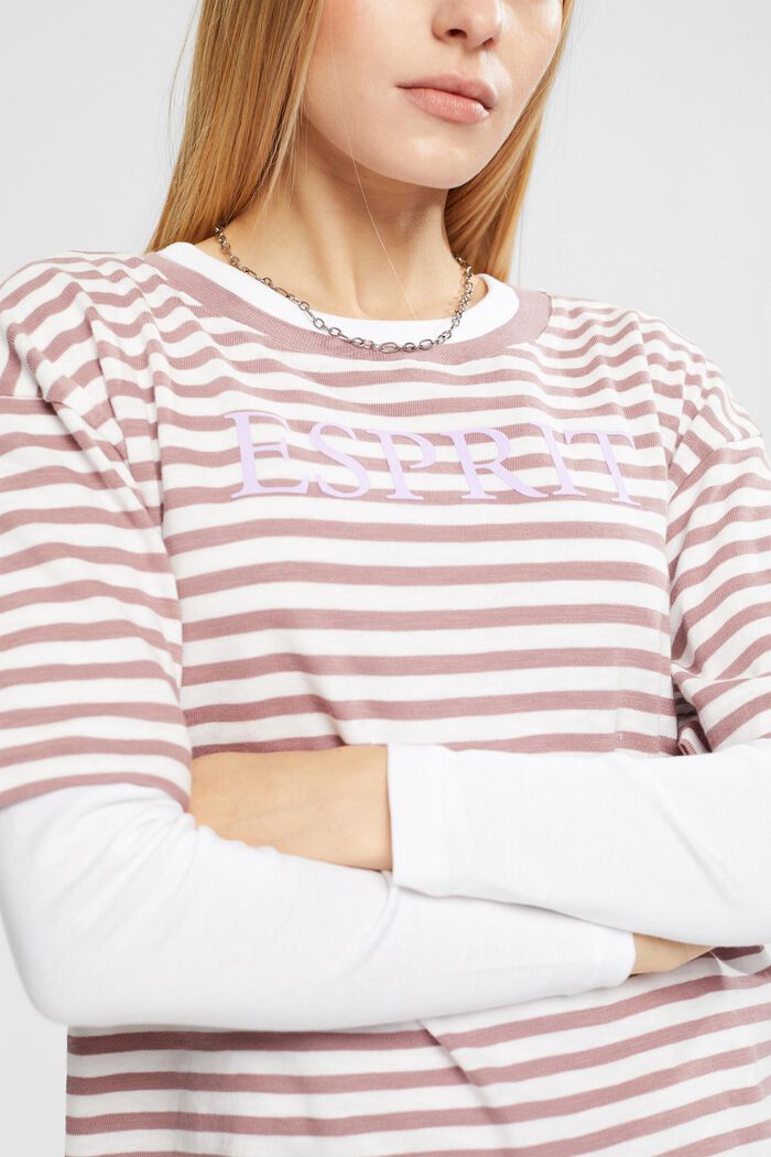Logo print striped T-shirt, MAUVE, detail image number 3