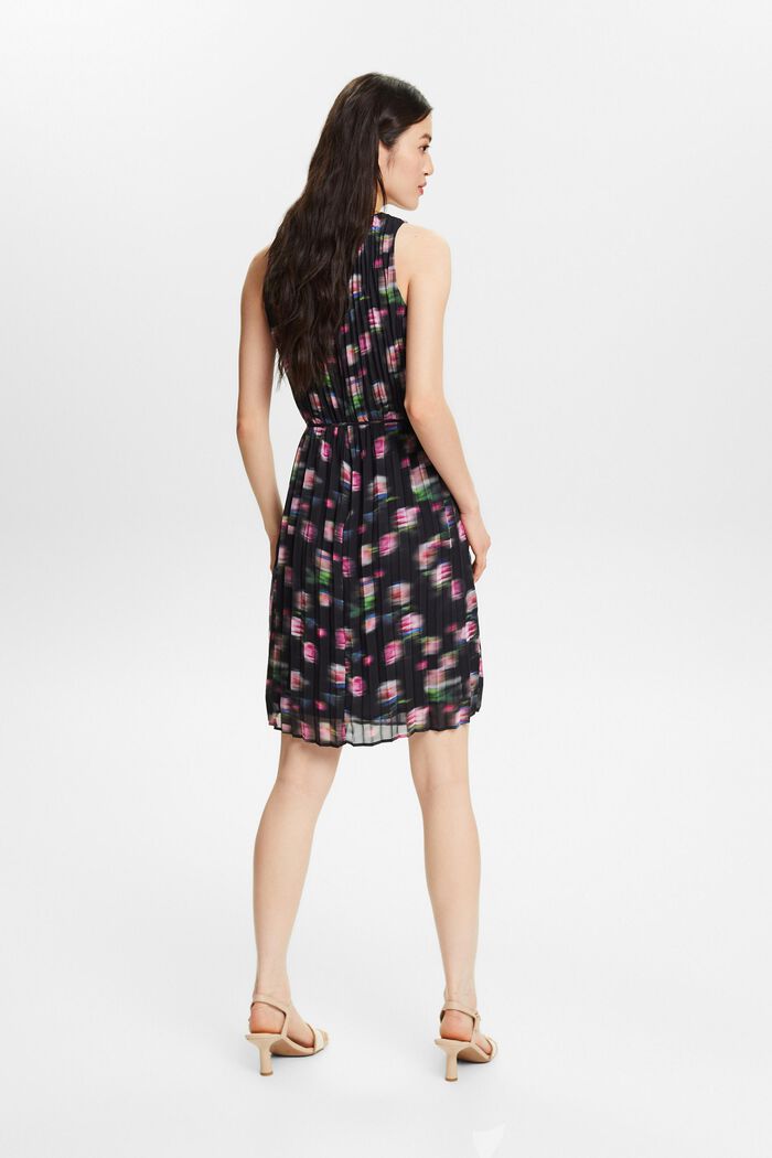 Printed Pleated Chiffon Dress, BLACK, detail image number 2