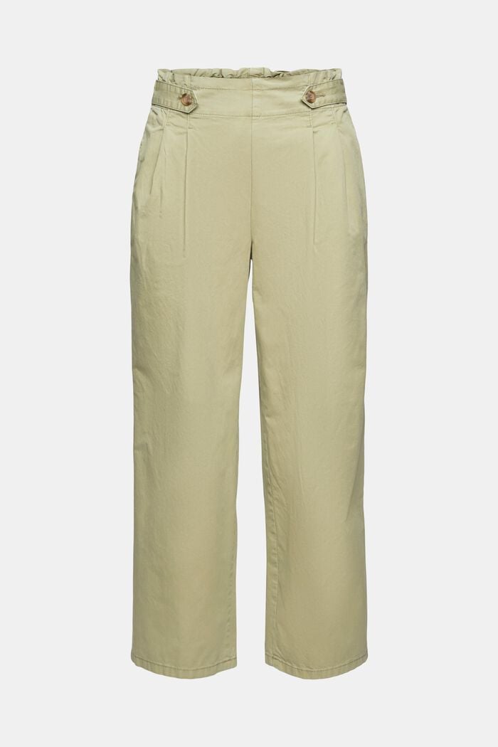 Cropped trousers with an elasticated waistband, 100% cotton, LIGHT KHAKI, detail image number 5