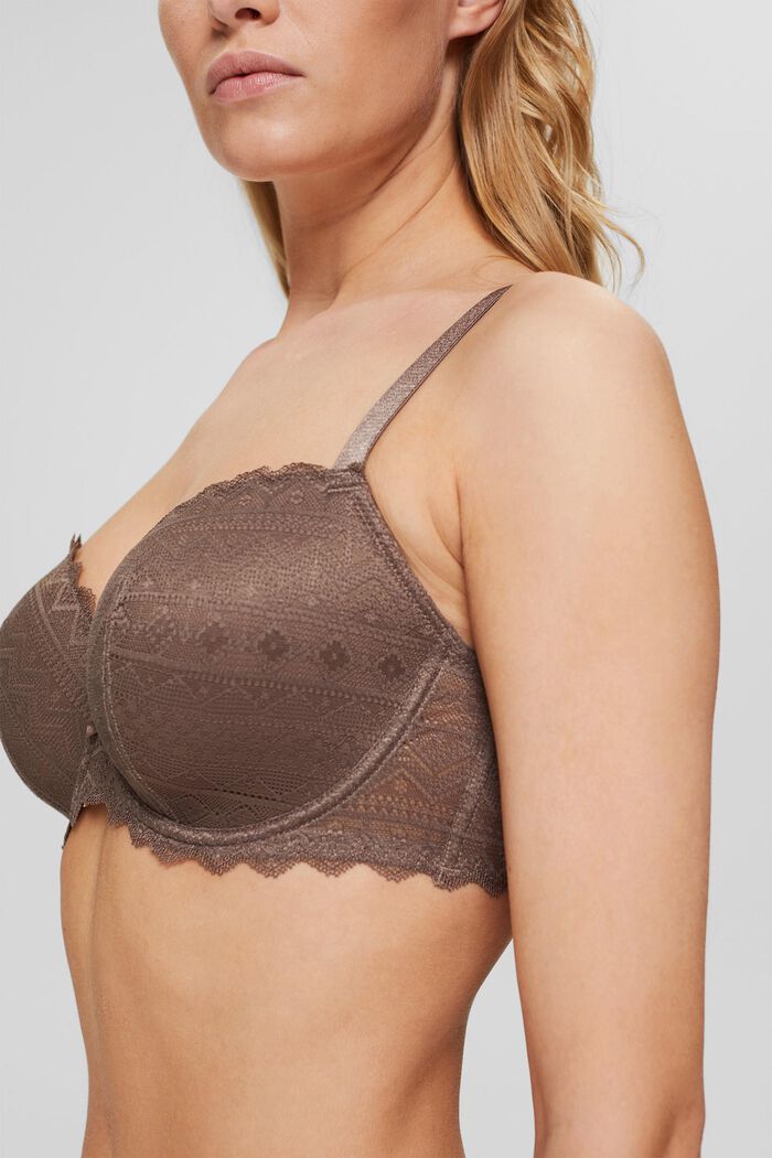 Lace underwire bra for larger cup sizes made of recycled material, TAUPE, detail image number 2
