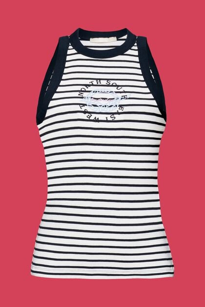 Embroidered ribbed tank top with print
