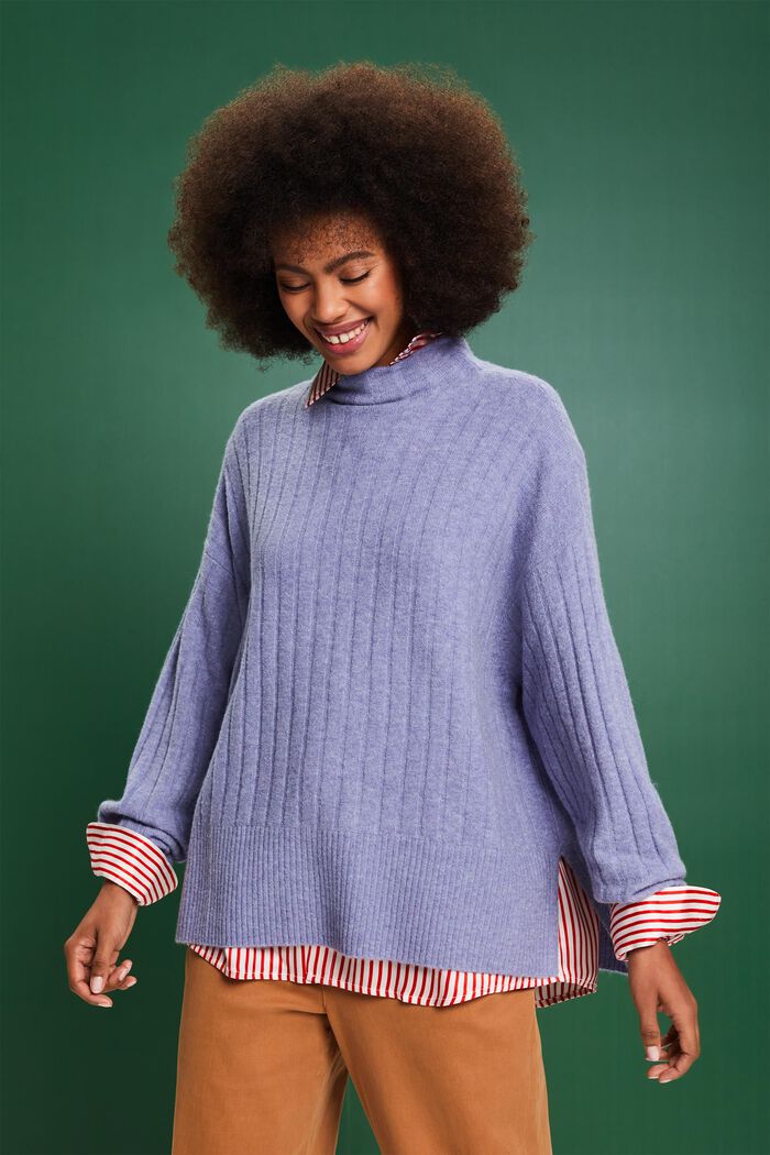 Flat Rib-Knit Sweater, BLUE LAVENDER, detail image number 0