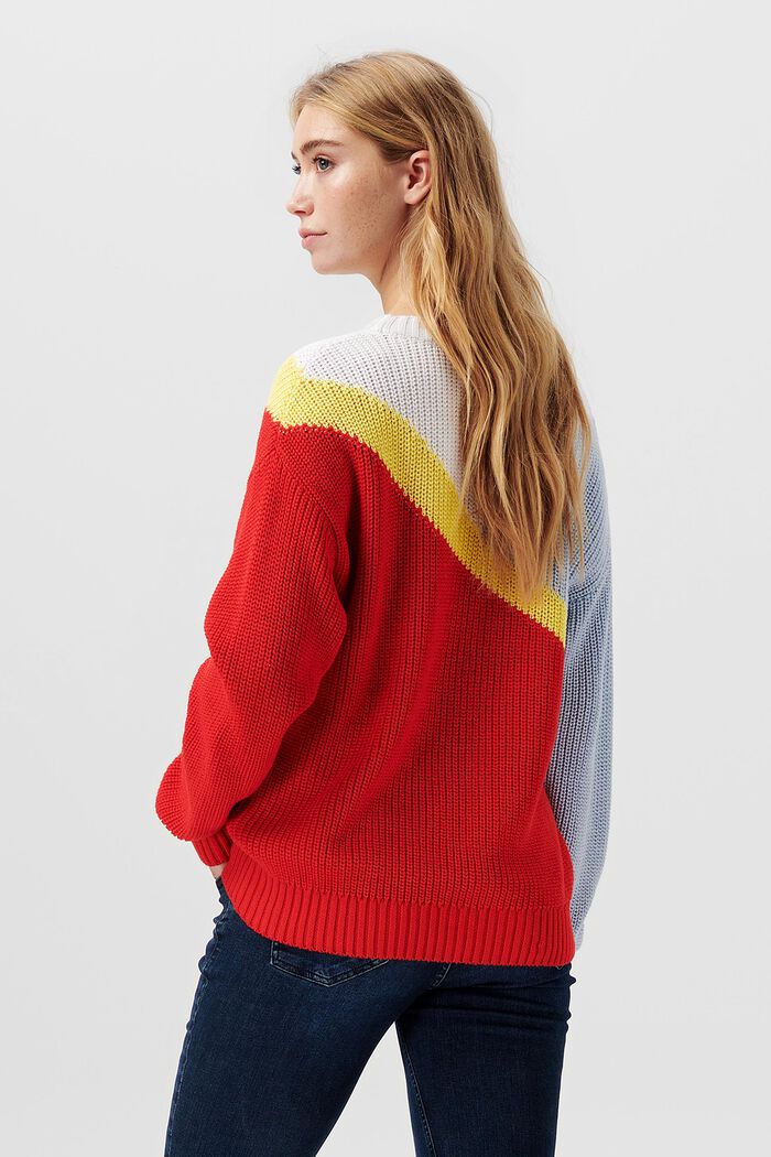 Knitted colour block jumper, organic cotton, RED, detail image number 1