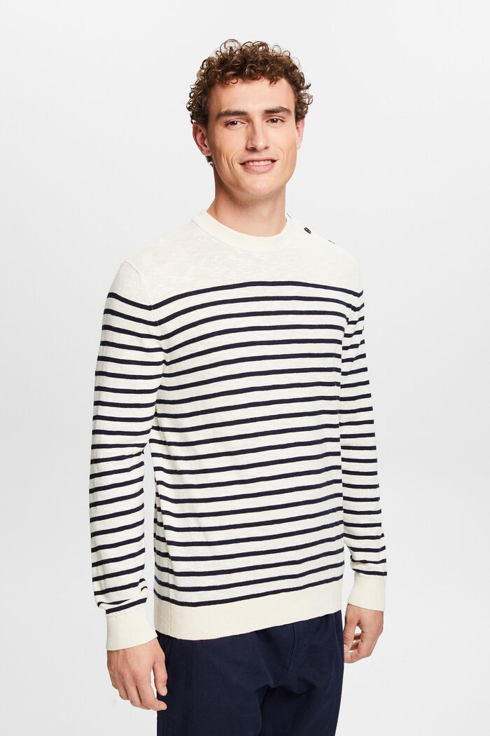 Striped Cotton-Linen Sweater, CREAM BEIGE, detail image number 0