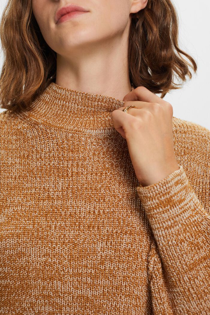 Ribbed Knit Mock Neck Sweater, CAMEL, detail image number 1