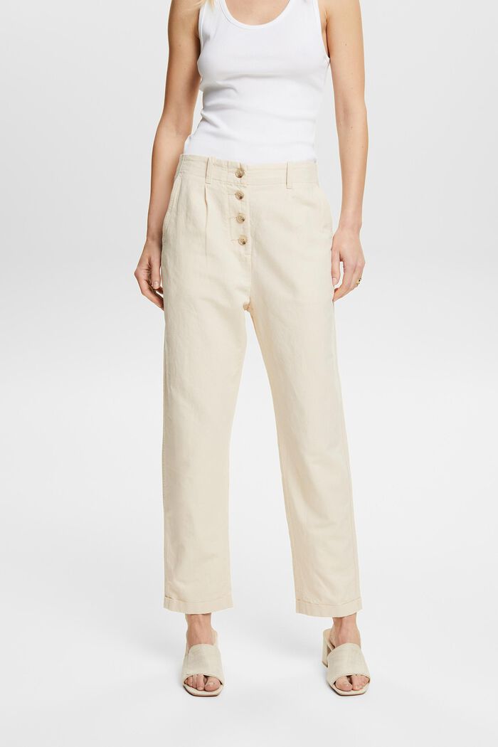 Cotton-Linen Button Fly Pants, CREAM BEIGE, detail image number 0