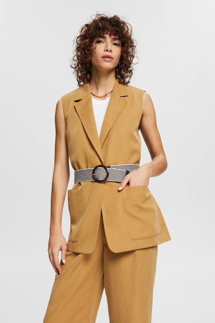 Linen blend: vest with a detachable belt, OLIVE, detail image number 0
