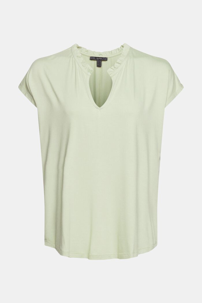 T-shirt with frill details, LENZING™ ECOVERO™, PASTEL GREEN, detail image number 6