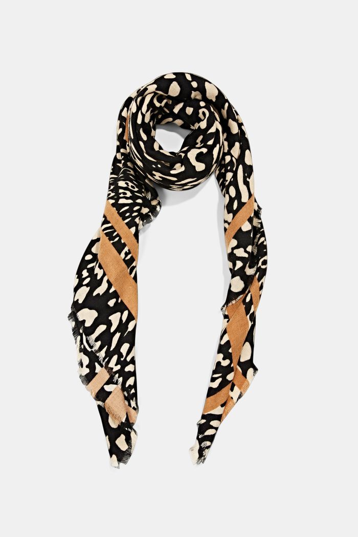Recycled: leopard pattern scarf, BLACK, detail image number 0