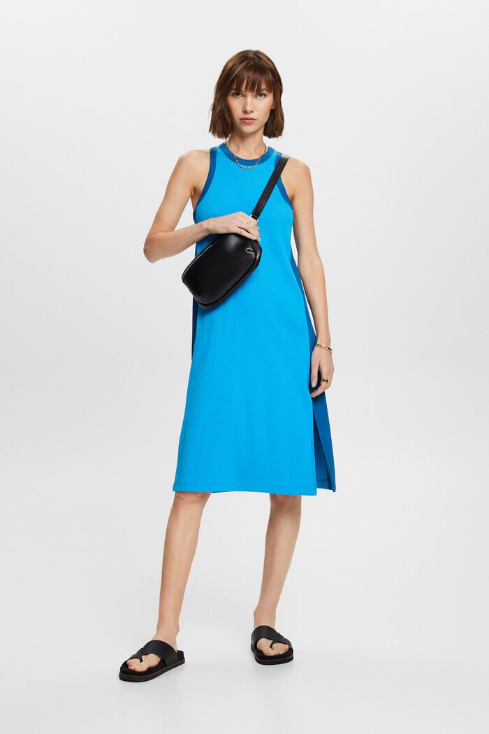 Ribbed jersey midi dress, stretch cotton, BLUE, detail image number 1