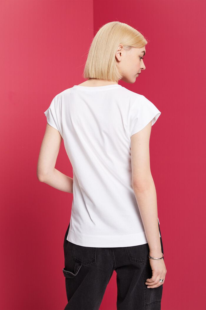 Tone-in-tone print t-shirt, 100% cotton, WHITE, detail image number 3