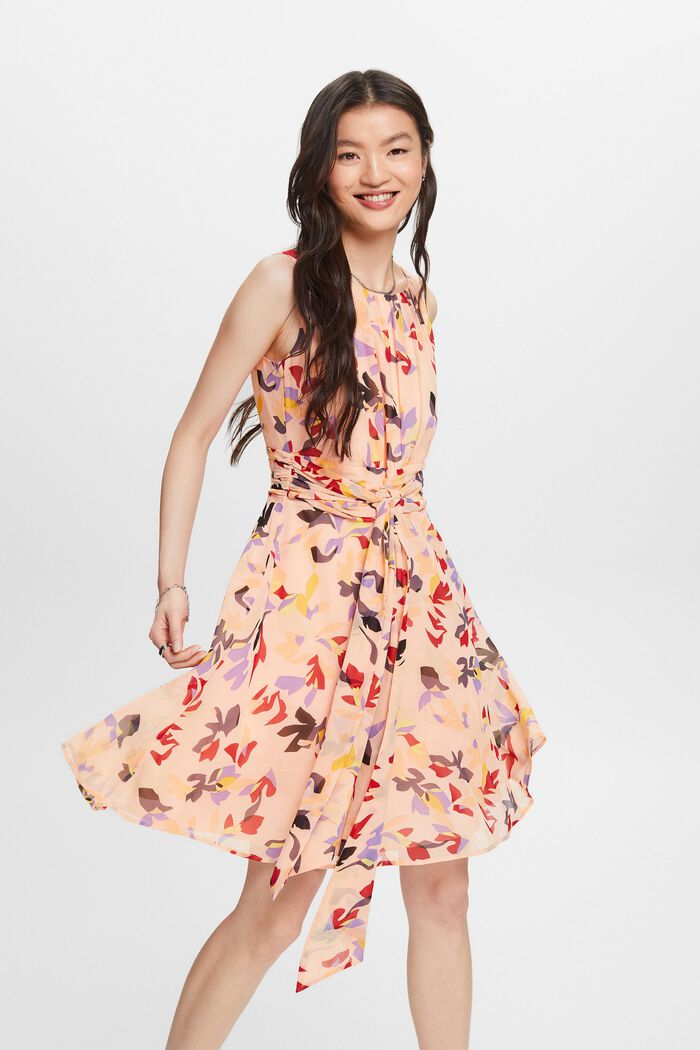 Printed Chiffon Dress, NEW PASTEL ORANGE, detail image number 0